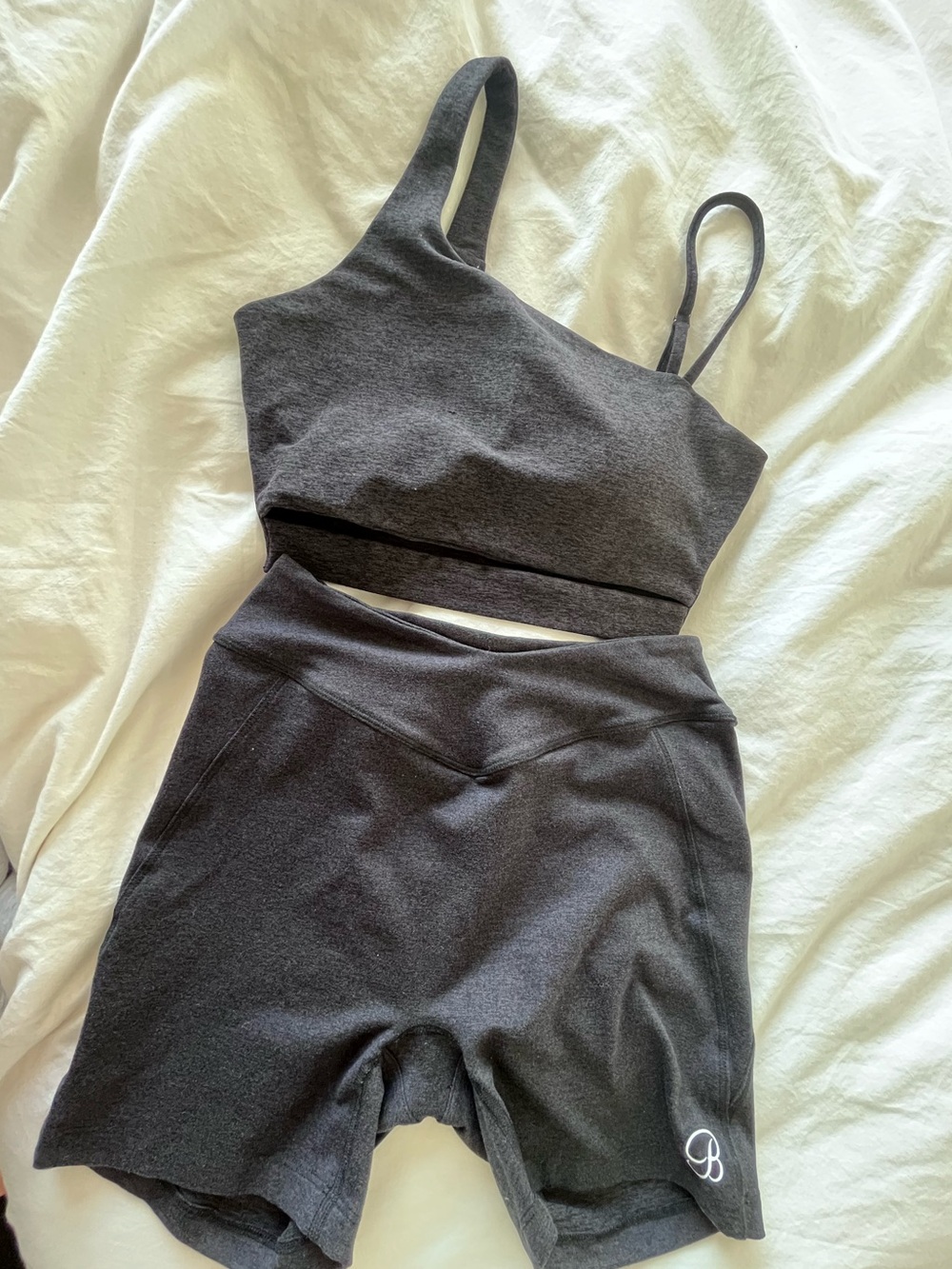 Bombshell Sportswear Set Asymmetrical slit bra and physique shorts